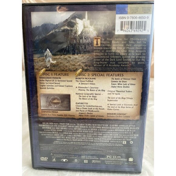 The Lord of the Rings: The Return of the King DVD New 2004, 2-Disc Set‎ Sealed - Picture 2 of 6
